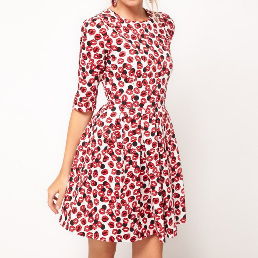 ASOS Skater Dress With Kiss Print UK 14